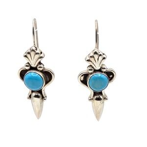 Vintage Navajo Handcrafted 925 Sterling Silver and Turquoise‎ Cabochon Earrings